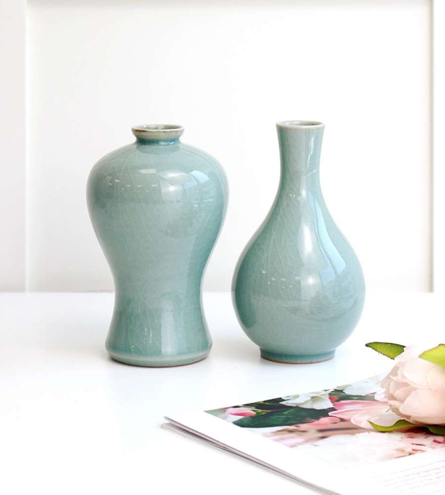 Doseong Celadon Plum Wine Bottle Set (Plain) 14cm