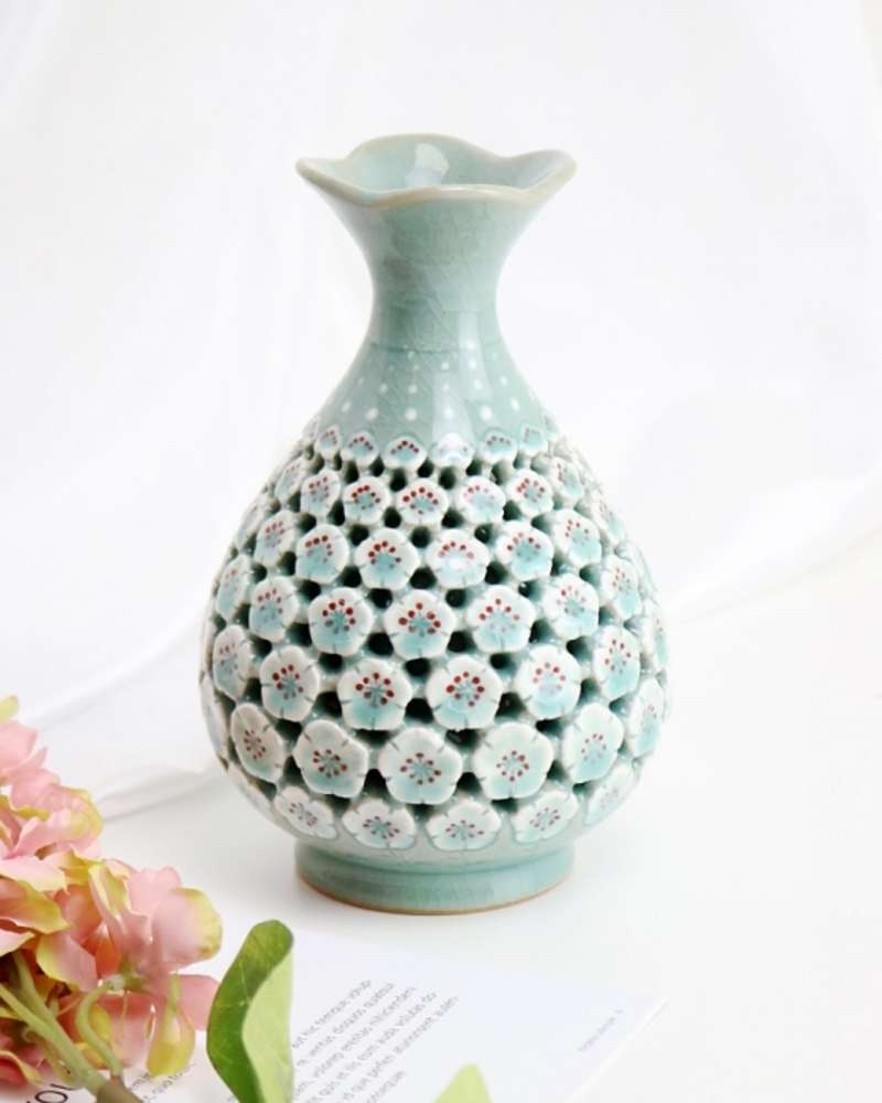 Doseong Celadon Plum Blossom Openwork Vase 19cm