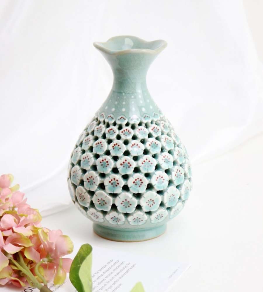 Doseong Celadon Plum Blossom Openwork Vase 19cm