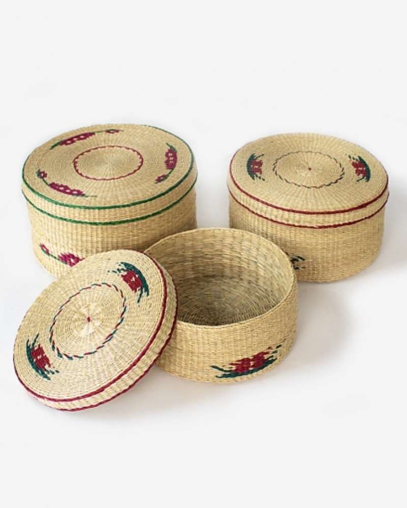 Woven Rush Lid Basket 3-Piece Set T