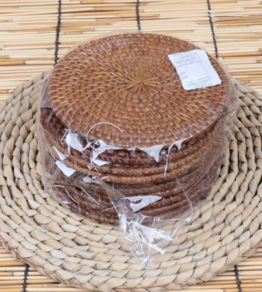 (10-Piece) Rattan Round Tea Coaster Set 13cm