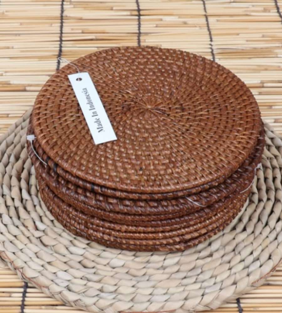 Rattan Round Tea Coaster Set 16cm (10 Pieces)