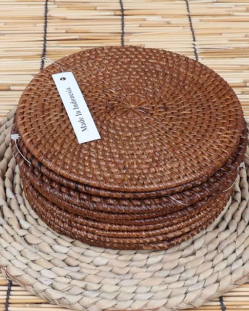 Rattan Round Tea Coaster Set 16cm (10 Pieces)