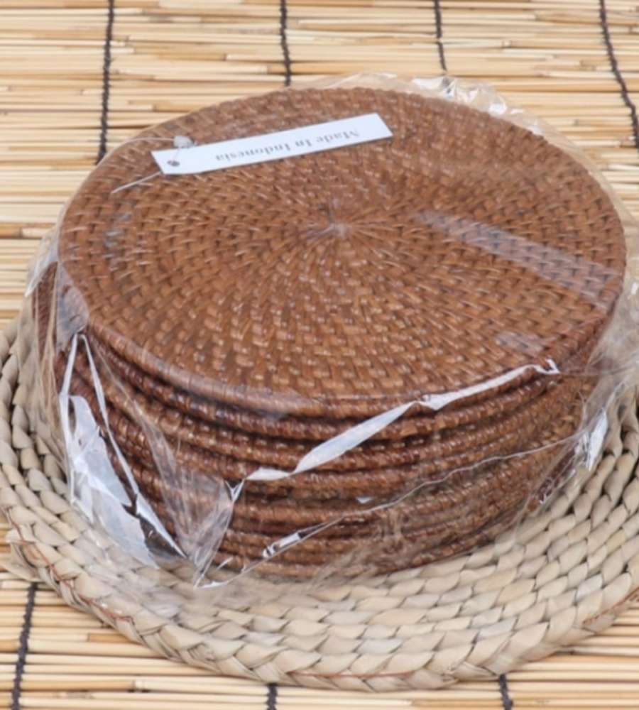 (10-Piece) Rattan Round Coaster Set 18cm