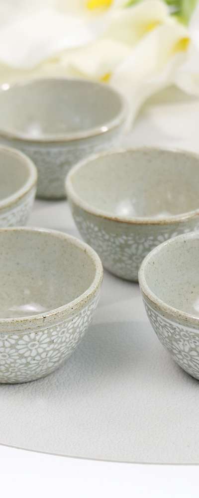 粉青 印花文 5人 茶杯セット