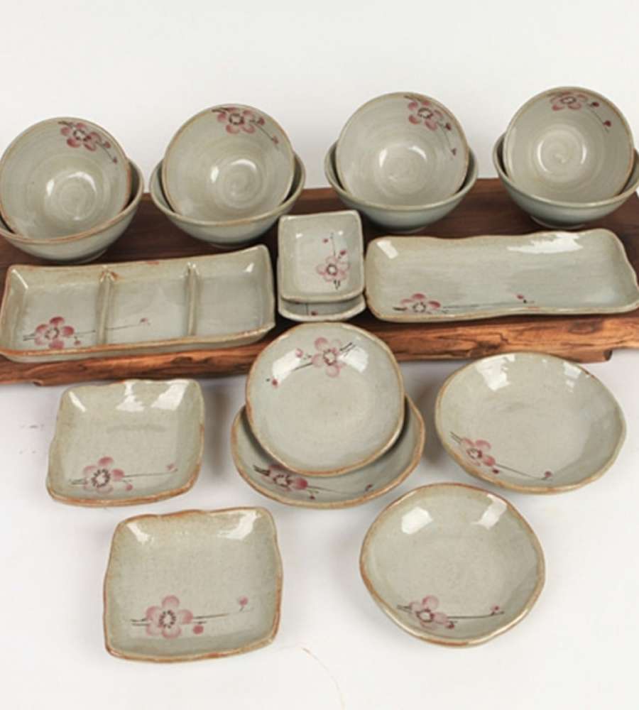 Buncheong Plum Blossom 4-Person Home Set