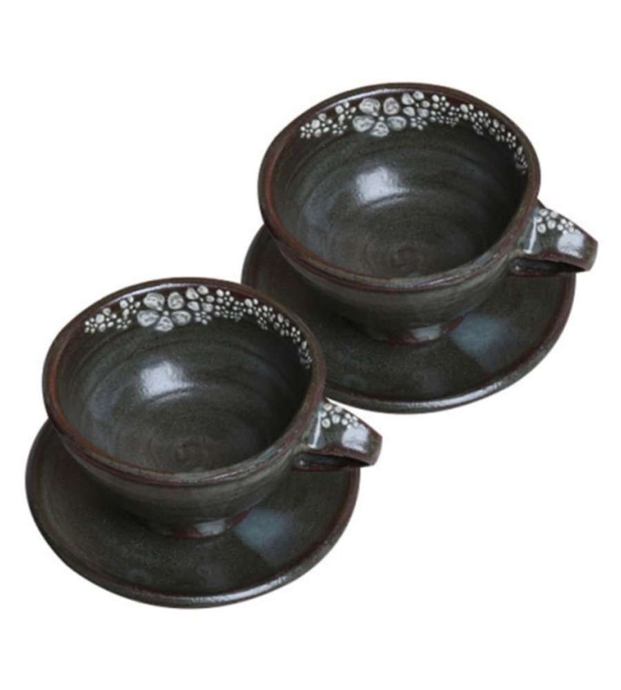 Iron-Painted Coffee Cup Set (White Flower)