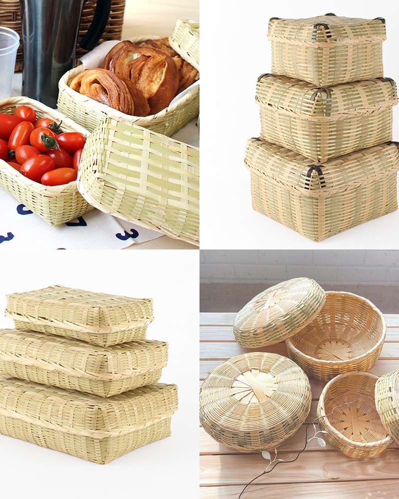 Bamboo Steamer Basket Collection (Chuseok Holiday Gift Tteok Box Korean Dessert Box Ceremonial Offering Bento Box Tableware Set)
