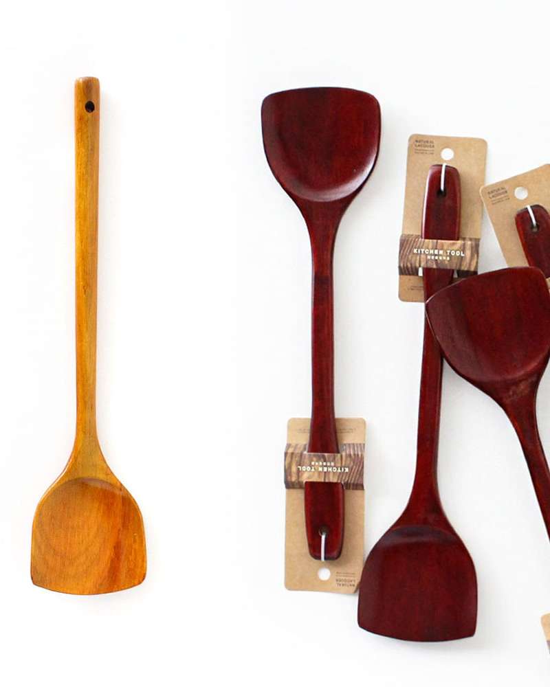 2-Color Lacquered Wood Cooking Spatula | Wood Stir-Fry Spatula Long Spatula Culinary Professional Long Spoon