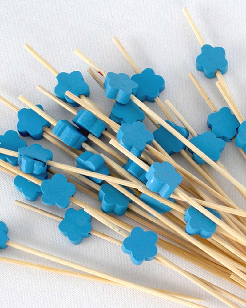Blue Flower Bamboo Color Fruit Pick Picks 100P Hamburger Sandwich Mini Fork Cocktail Pick