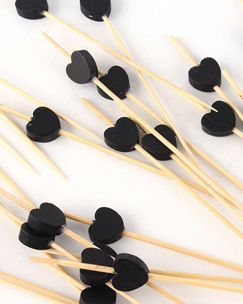 Black Heart Bamboo Color Fruit Pick Skewer 100P Hamburger Sandwich Mini Fork Cocktail Pick