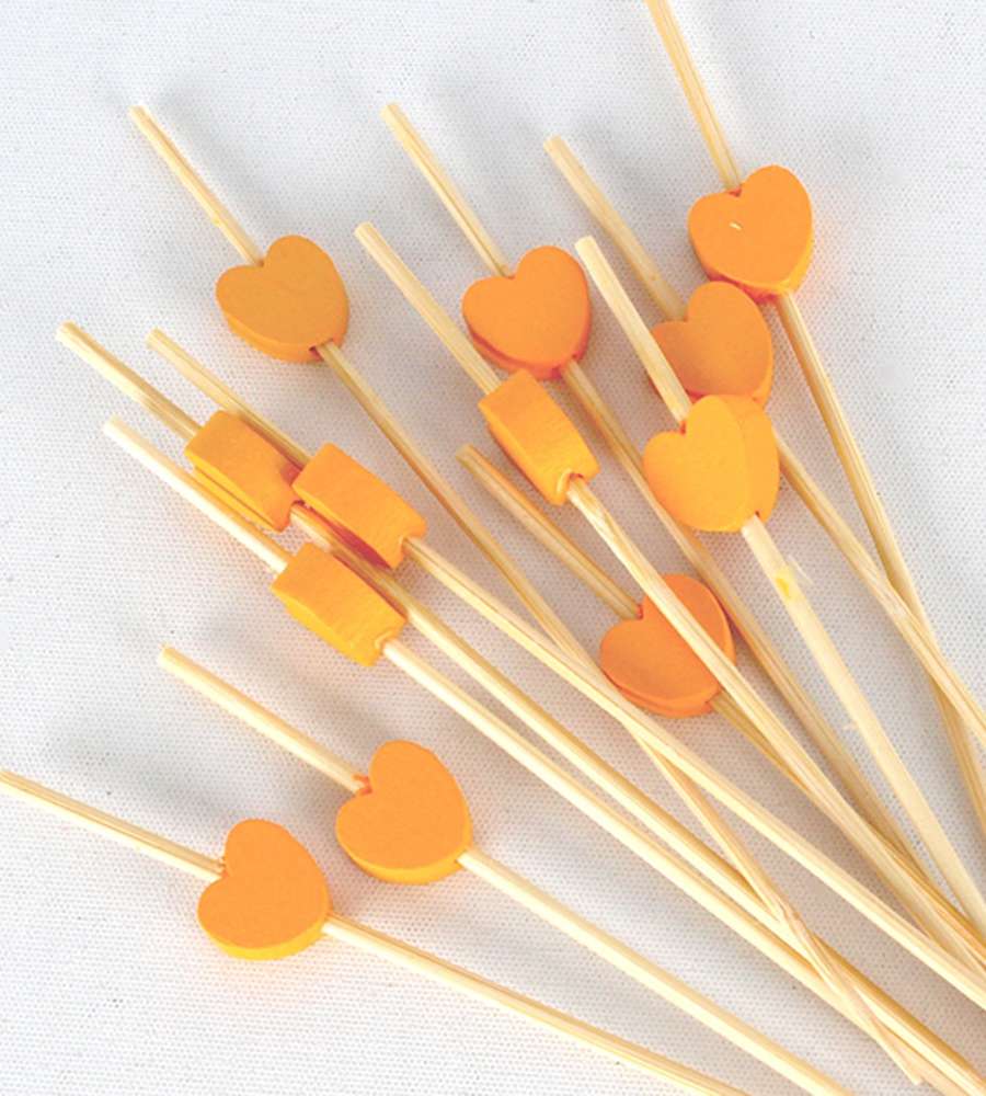 Orange Heart Bamboo Color Fruit Pick Skewer 100P Hamburger Sandwich Mini Fork Cocktail Pick
