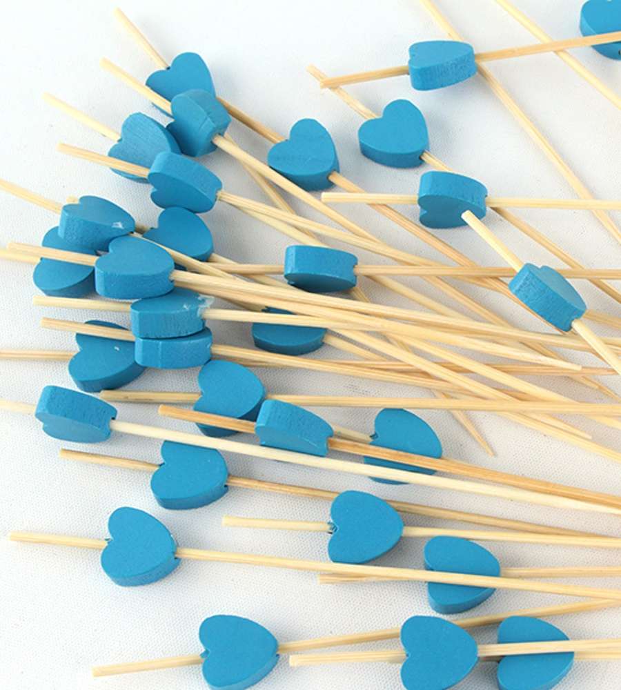 Blue Heart Bamboo Fruit Pick 100P Hamburger Sandwich Mini Fork Cocktail Pick