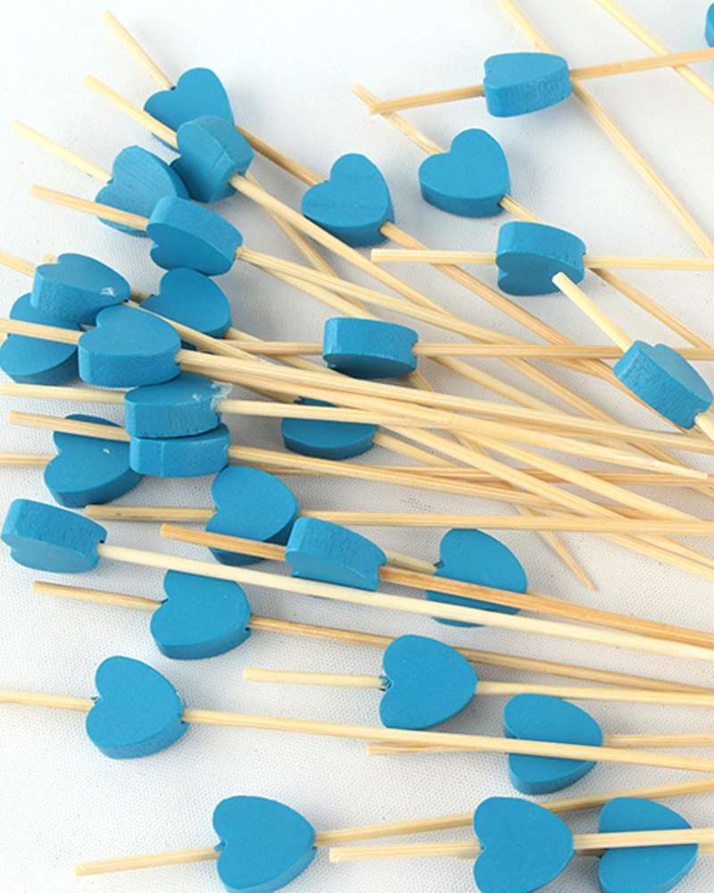Blue Heart Bamboo Fruit Pick 100P Hamburger Sandwich Mini Fork Cocktail Pick