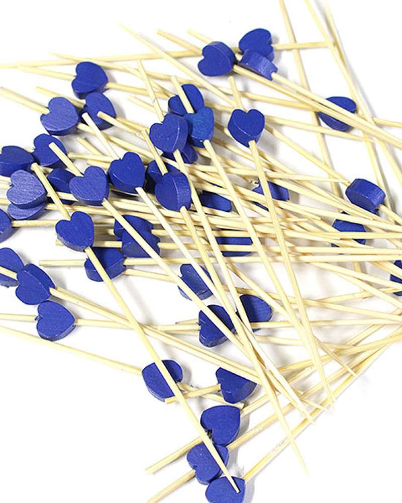 Deep Blue Heart Bamboo Fruit Pick Skewer 100P Hamburger Sandwich Mini Fork Cocktail Pick