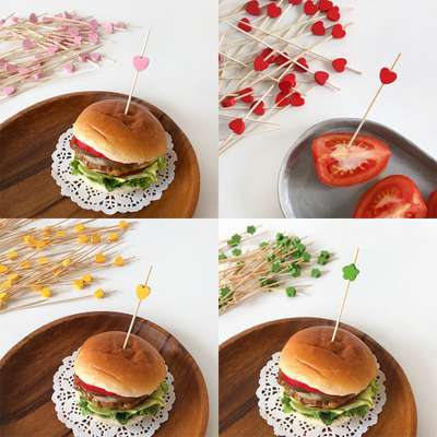 100本入り 竹製フルーツピック（ハンバーガー サンドイッチ フォーク お弁当 使い捨てスキュアー カクテルピック 誕生日パーティー）