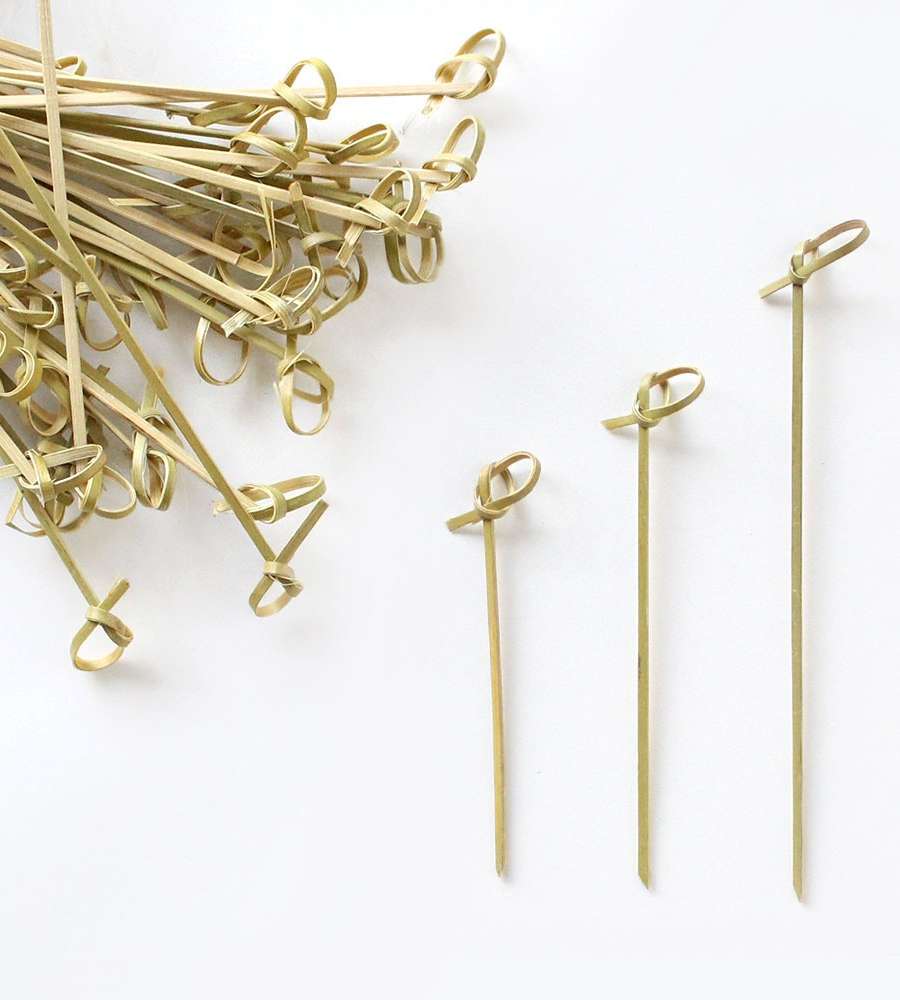 Free Shipping Bamboo Skewer with Ribbon Fruit Pick Blue Bamboo Skewer 100P || Skewer Hamburger Pick Christmas Home Party Supplies