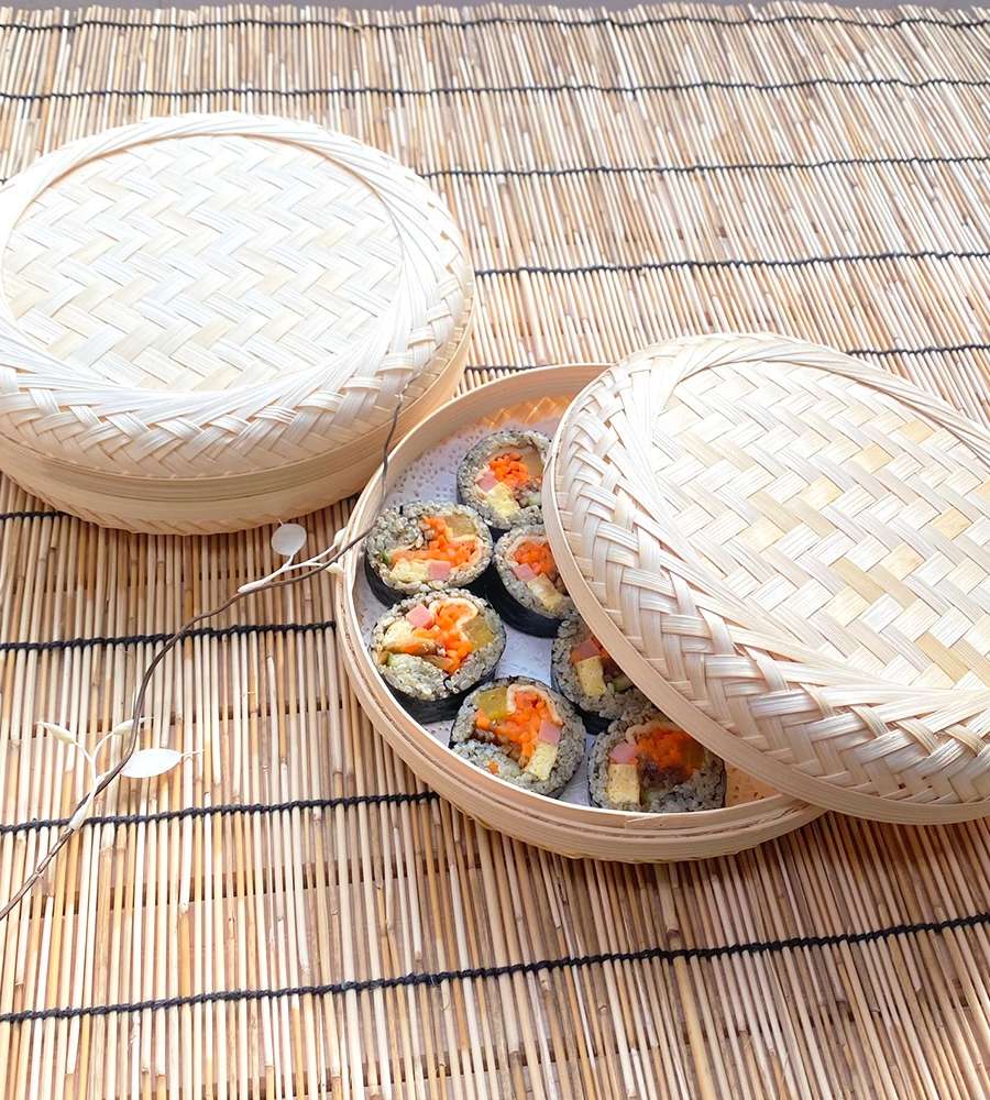 Round Bamboo Food Container (Picnic Bento Box, Dried Persimmon, Korean Sweets Box, Rice Cake Box, Kimbap Packaging Container, Rice Cake Basket)