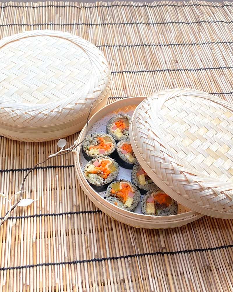 Round Bamboo Food Container (Picnic Bento Box, Dried Persimmon, Korean Sweets Box, Rice Cake Box, Kimbap Packaging Container, Rice Cake Basket)