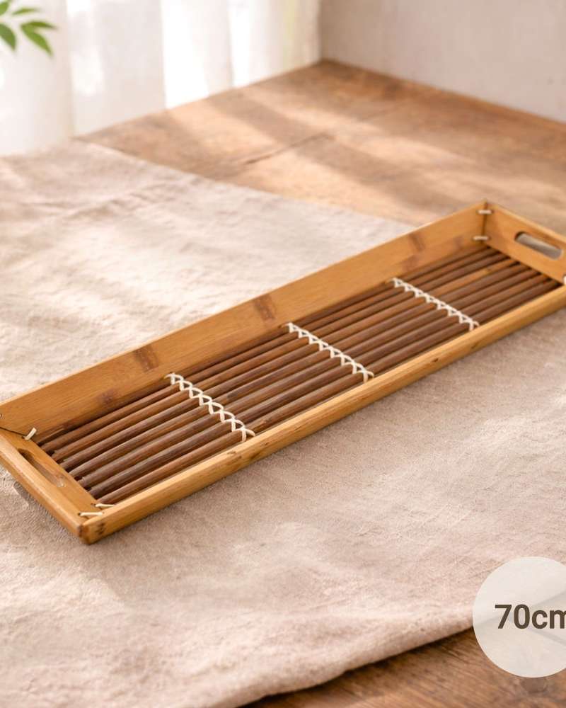 70cm Bamboo Rectangular Vegetable Tray (Raw Wood Tray Commercial Restaurant Leafy Greens Tray Noodle Platter Fried Food Dish Vegetable Serving Bowl)