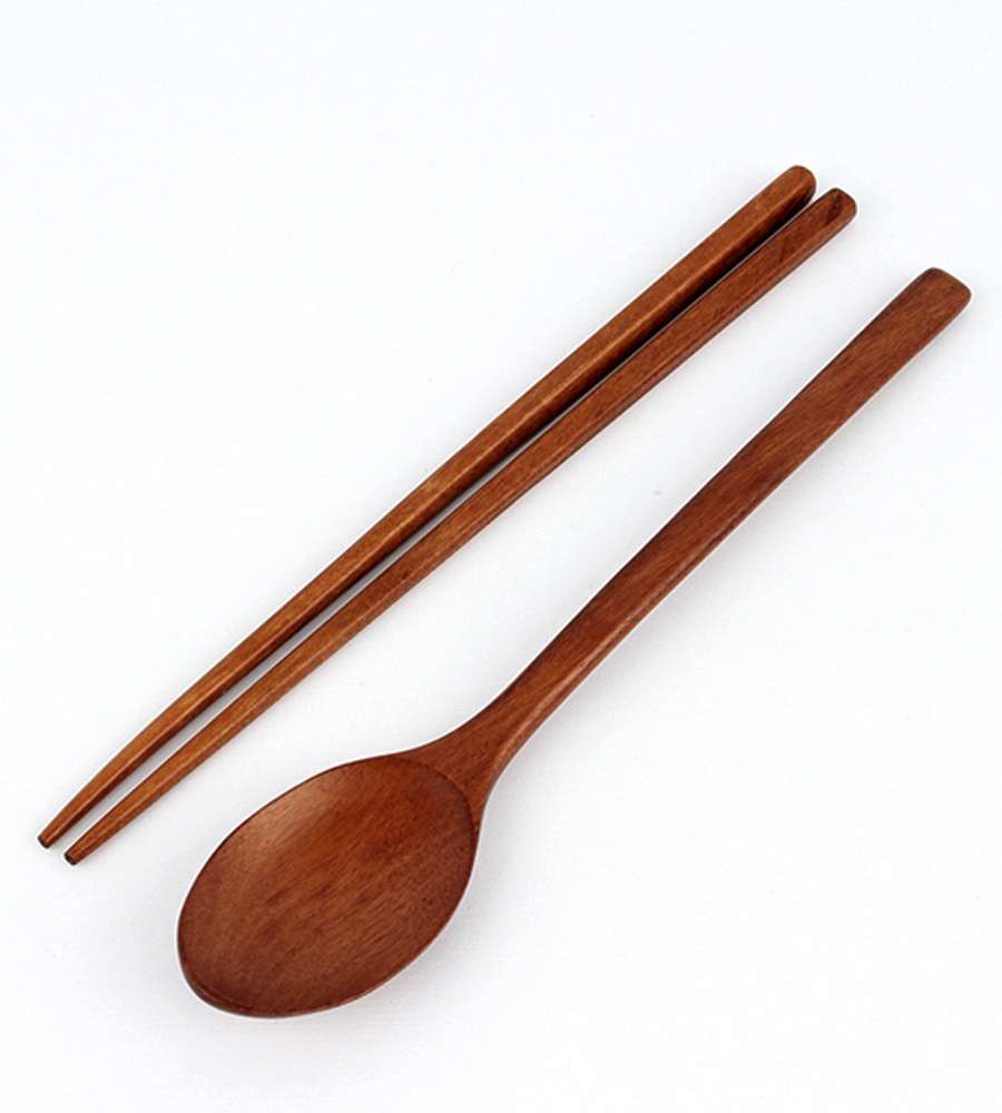 Rosewood Lacquered Wooden Utensil Set | Adult Wood Spoon and Chopsticks