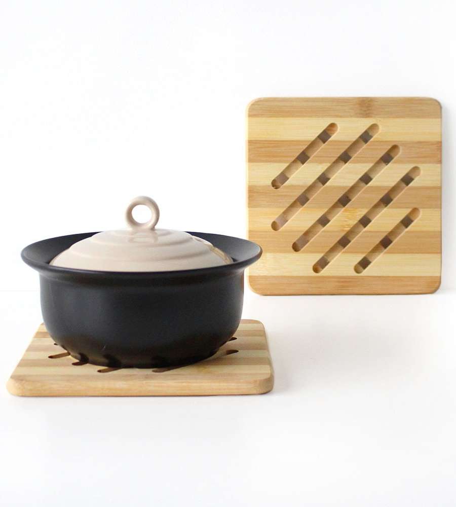 Bamboo Stripe Square Trivet | Hot Pot Holder