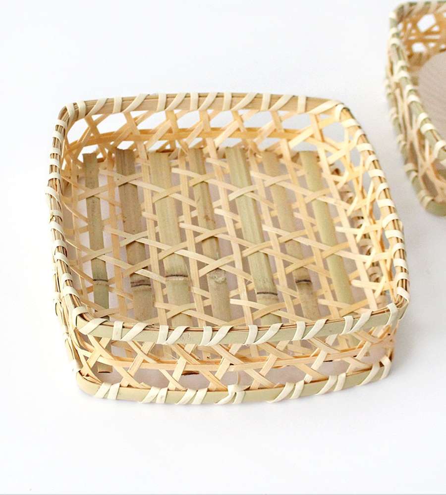 L Bamboo Square Deep Fry Basket | Japanese Style Sieve Bowl Dish