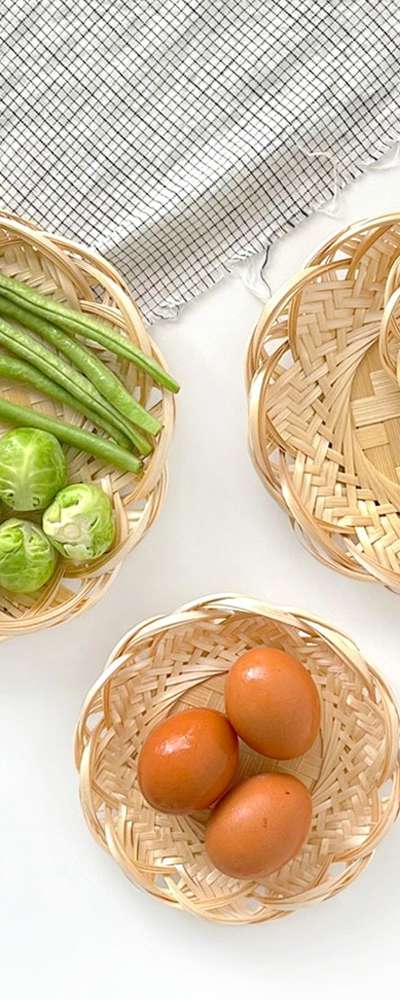 4Pセット 竹製フラワーザル（揚げ物皿 キャンピング ミニボウル 居酒屋 花ザル 和食料理 装飾小物）