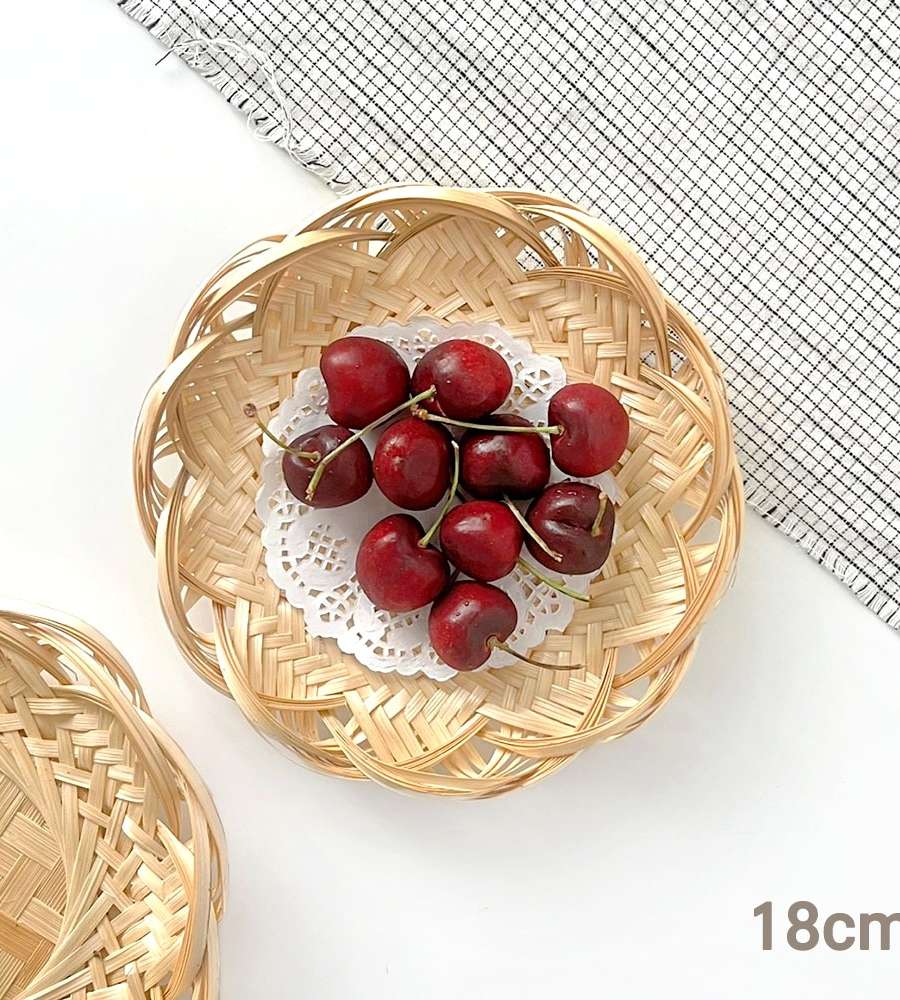 18cm Bamboo Flower Strainer Basket (Tempura Plate, Camping Dish, Mini Bowl, Izakaya Flower Strainer, Japanese Cuisine Decorative Item)