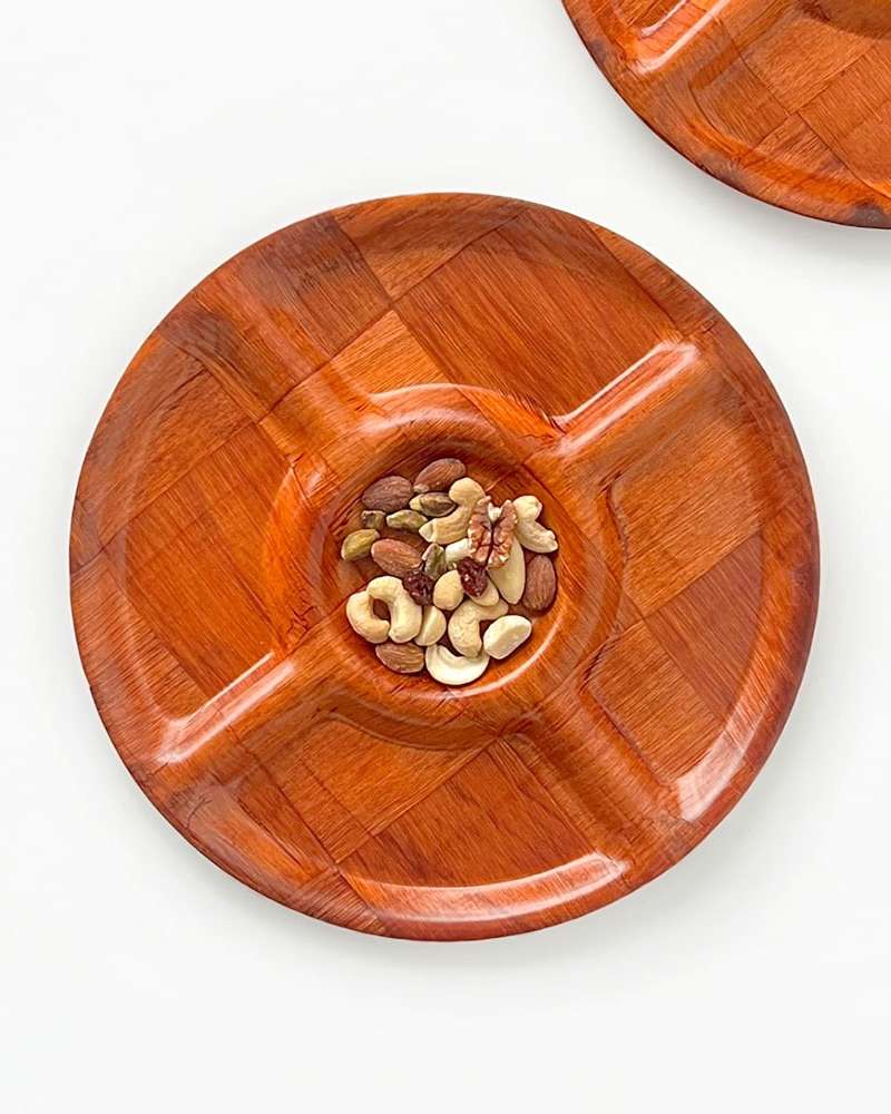 Compressed Wood 5-Section Snack Plate | Popcorn Puffed Grain Wooden Bowl