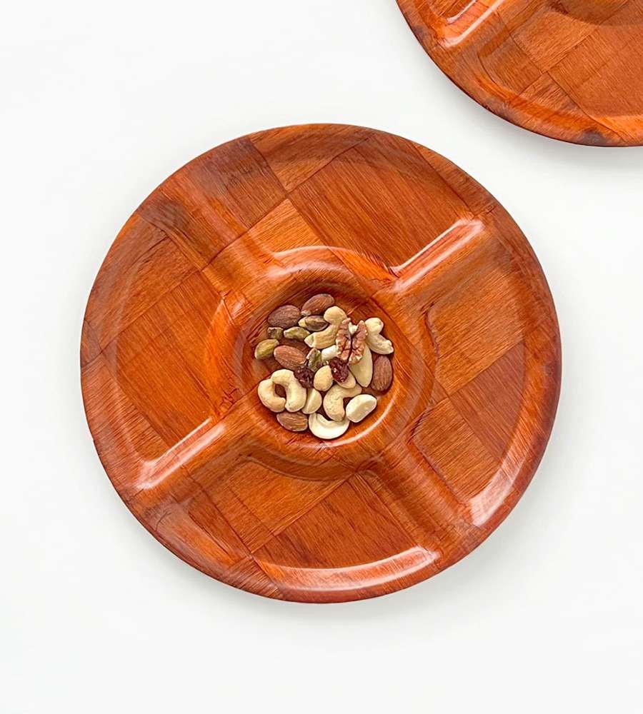 Compressed Wood 5-Section Snack Plate | Popcorn Puffed Grain Wooden Bowl