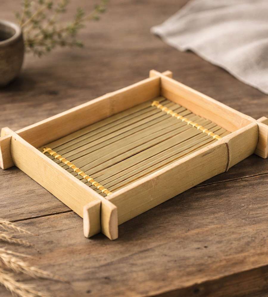 Bamboo Square Soba Plate 1P (Buckwheat Noodle Dish Japanese Style Soba Tray)