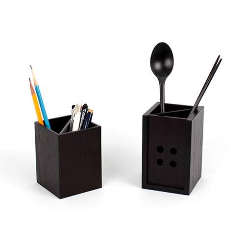 L Wood Rustic Square Container | Wooden Dining Utensil Holder Pencil Cup Brush Holder