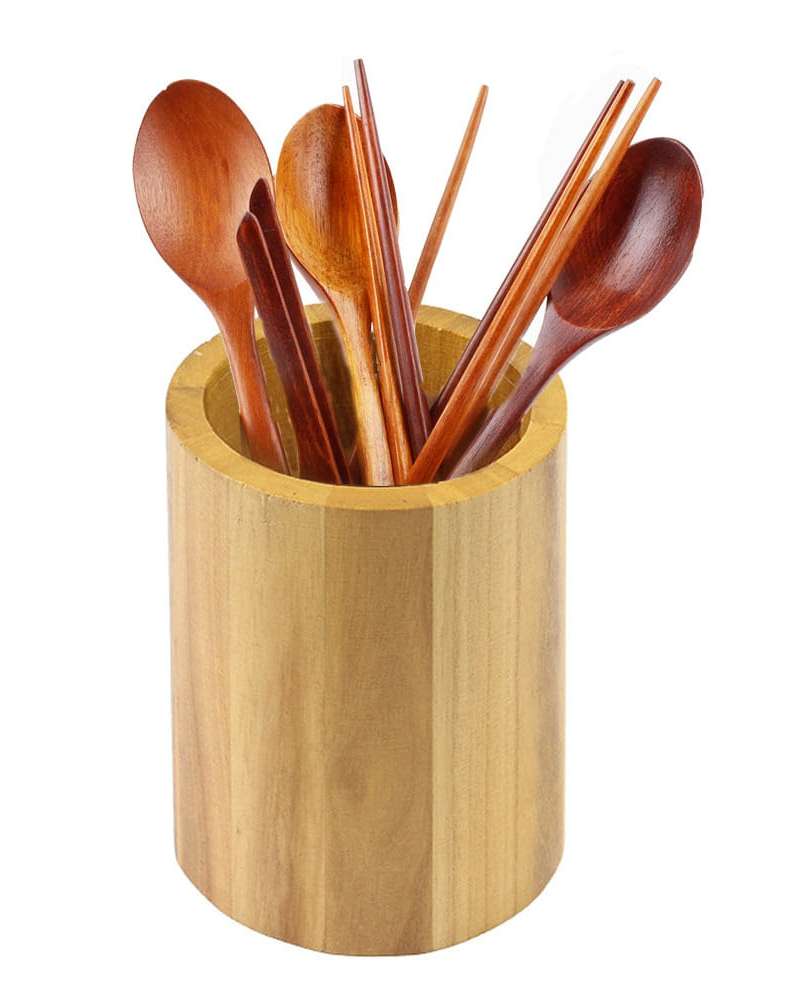 Round Wooden Holder 9513L - Restaurant Utensil Holder, Brush Holder, Pencil Holder