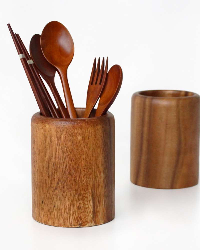 Round Wooden Utensil Holder 1310 (Commercial Restaurant Wood Kitchen Multi-Purpose Wood Utensil Stand Cooking Tool Storage Container)