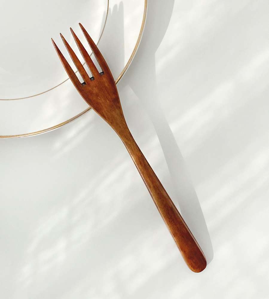 1P Rosewood Salad Fork Four-Prong | Fruit Dessert Wood Fork