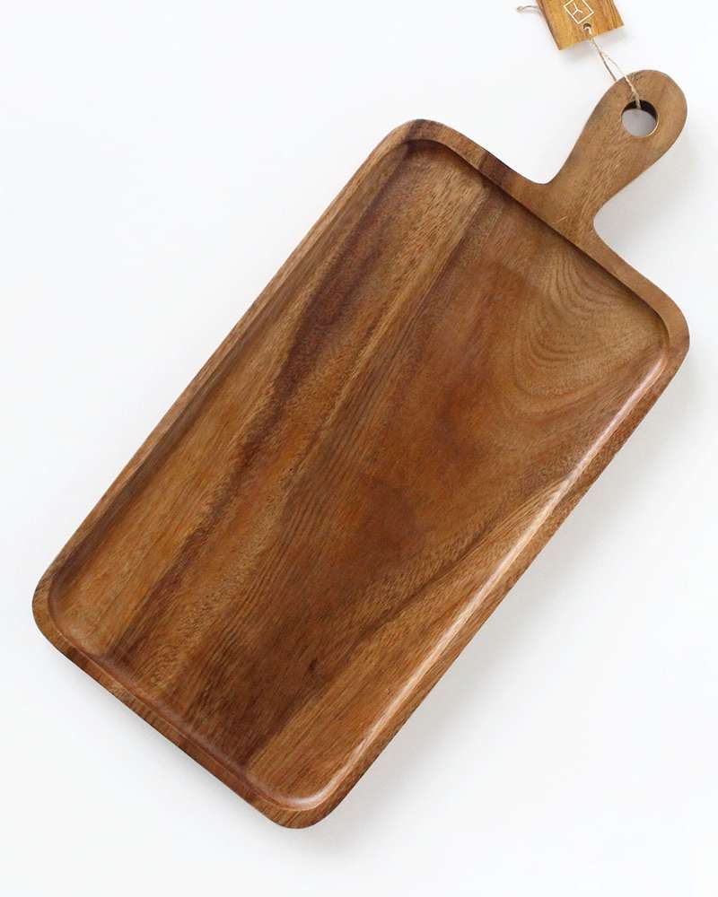 Size 4 Acacia Home Handled Rectangular Round Wood Serving Board