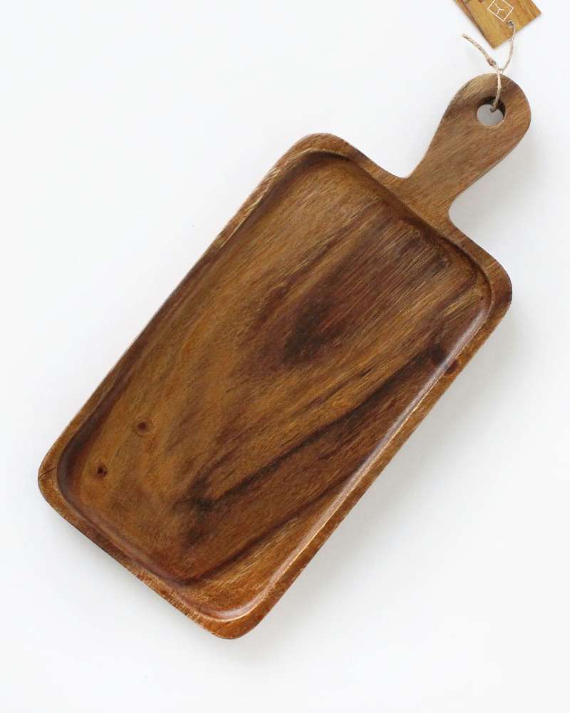 No. 2 Acacia Home Serving Board with Integrated Handle Rectangular Round Wood