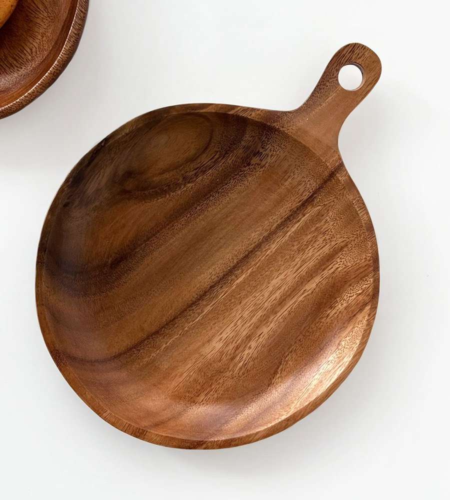 No. 2 Acacia Handle Plate | Camping Home Party Plating Dish