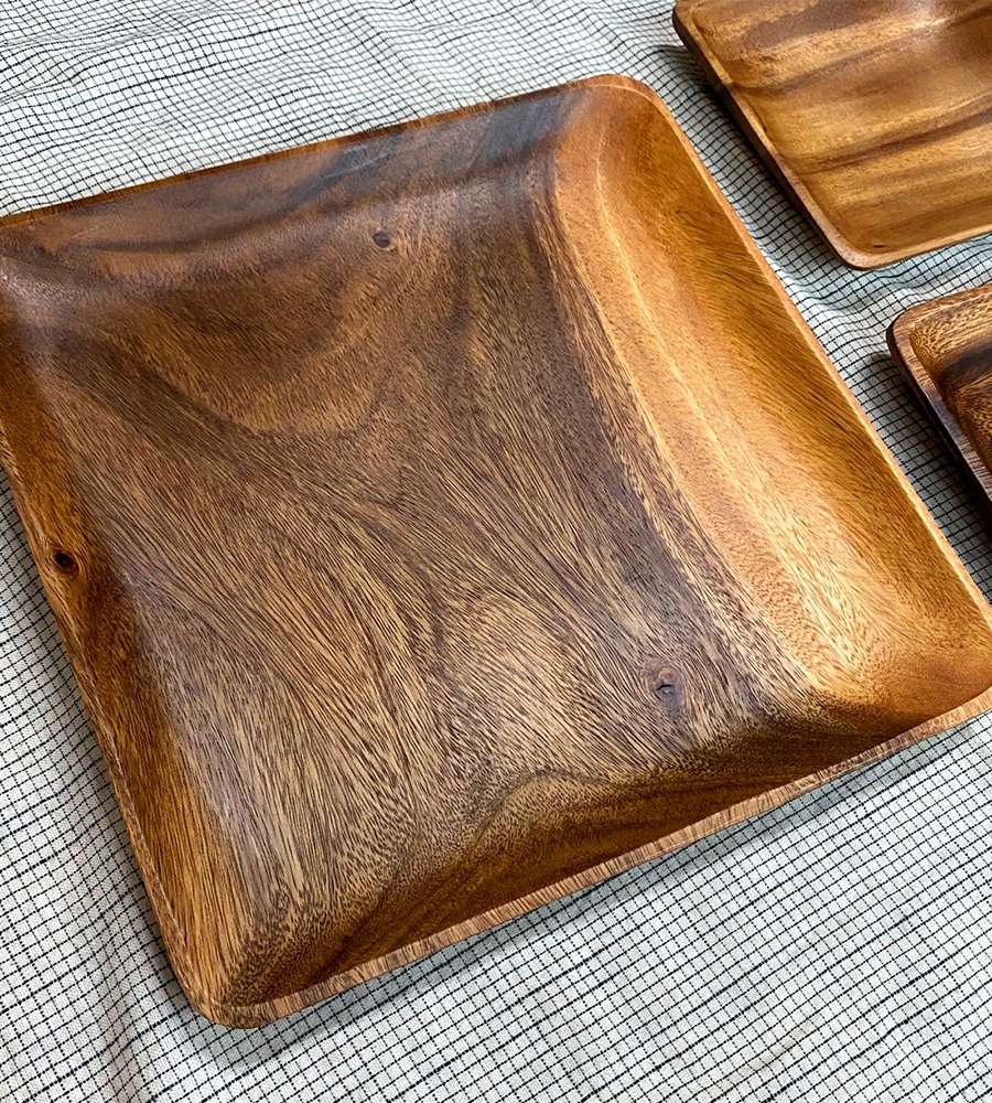 Rounded Square Wooden Plate 292L Wood Appetizer Camping Dish