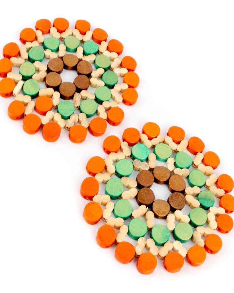 2-Piece Bamboo Wood Bead Pot Trivet Multi | Hot Pot Stand Stew Pot Stone Bowl Coaster