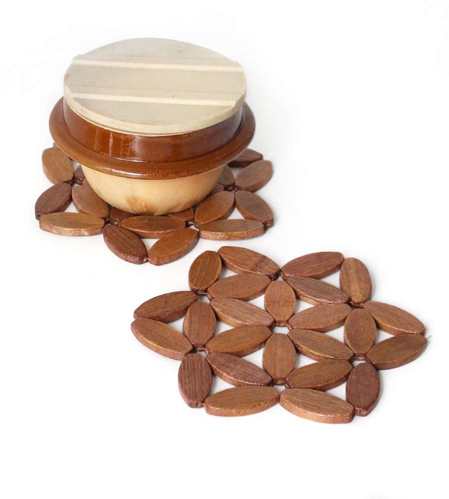 Bamboo Flower Pot Stand Set of 2 | For Hot Pots, Stone Bowls, and Cooking Vessels