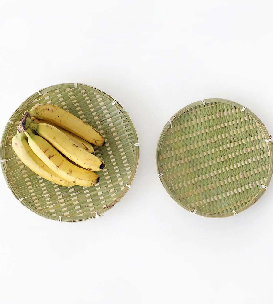 Premium Bamboo Round Serving Tray with Outer Rim (Soba Plate, Vegetable Plate, Tempura Basket, Japanese Tableware)