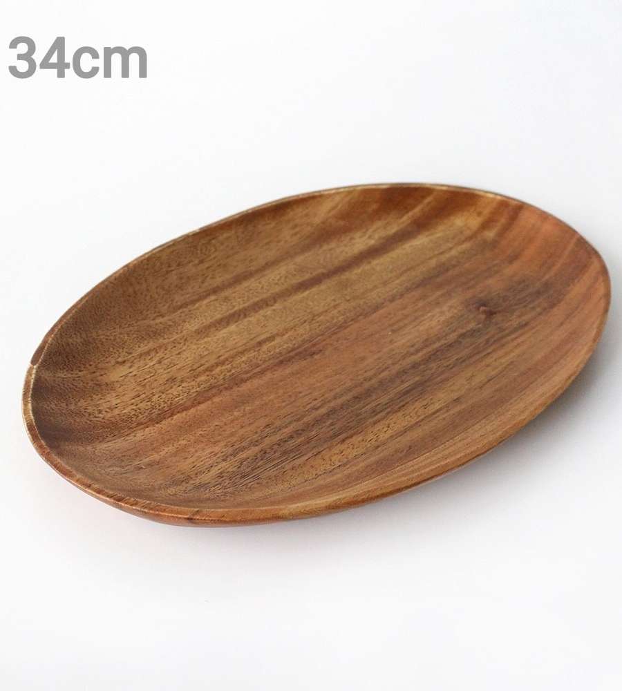 34cm Acacia Low Oval Wooden Plate