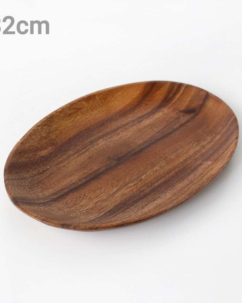 32cm Acacia Low Oval Wooden Plate (Aesthetic Camping Dish Home Cafe Plate Fruit Plate Tray)