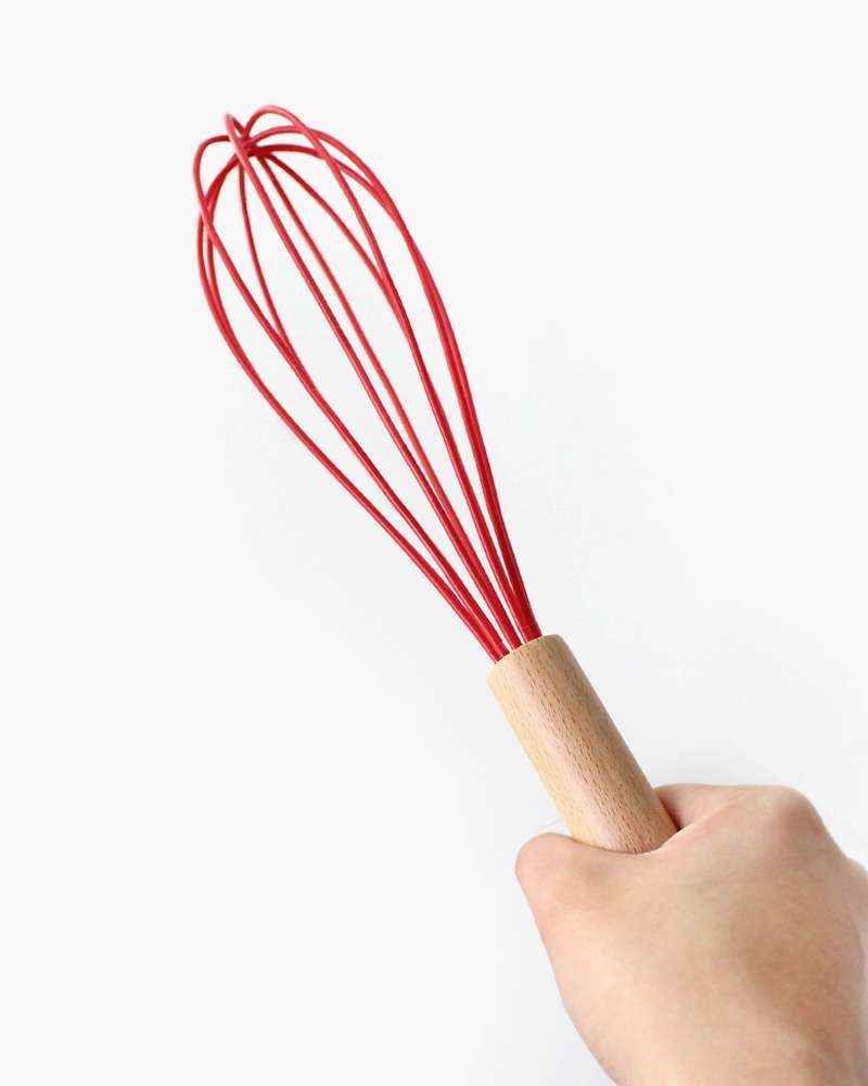 Red Wood Handle Silicone Whisk | Whipped Cream Egg Whipping Tool