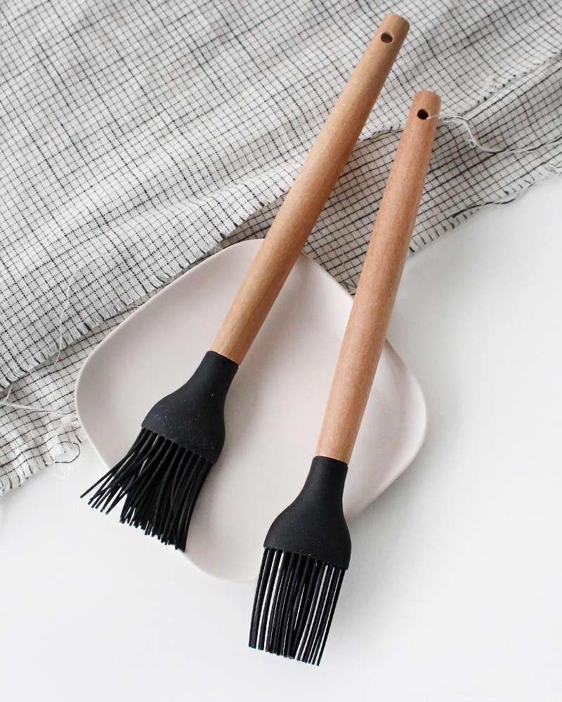 Black Wood Handle Silicone Brush | Marinade Brush Oil Brush Seaweed Brush
