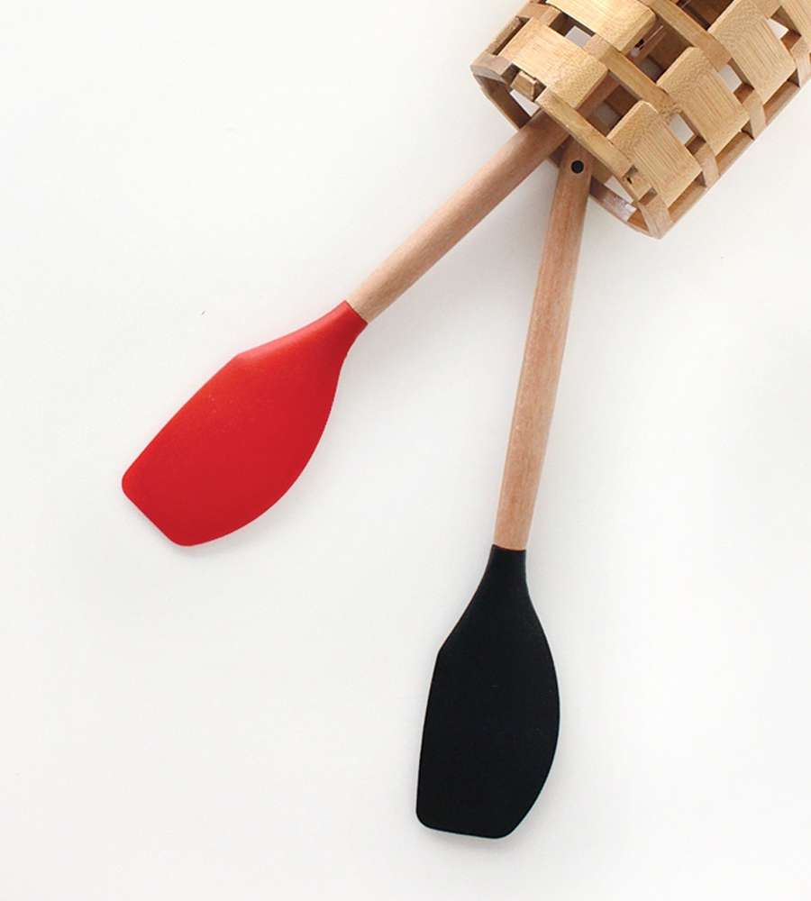 Wood Handle Silicone Scraper | Wooden Spoon Dough Spatula