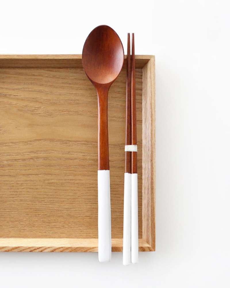 White Rose Wood Wooden Spoon and Chopsticks Set (Natural Wood Spoon Chopsticks Korean Japanese Utensils Gift Couple Cutlery)