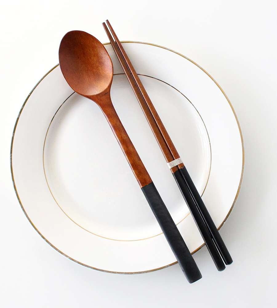 Black Rose Wood Wooden Spoon and Chopstick Set (Natural Wood Utensils Korean and Japanese Tableware Gift)